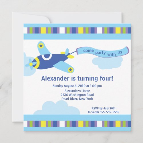 Cute Little Airplane Birthday Party Invitation