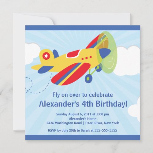 Cute Little Airplane Birthday Party Invitation