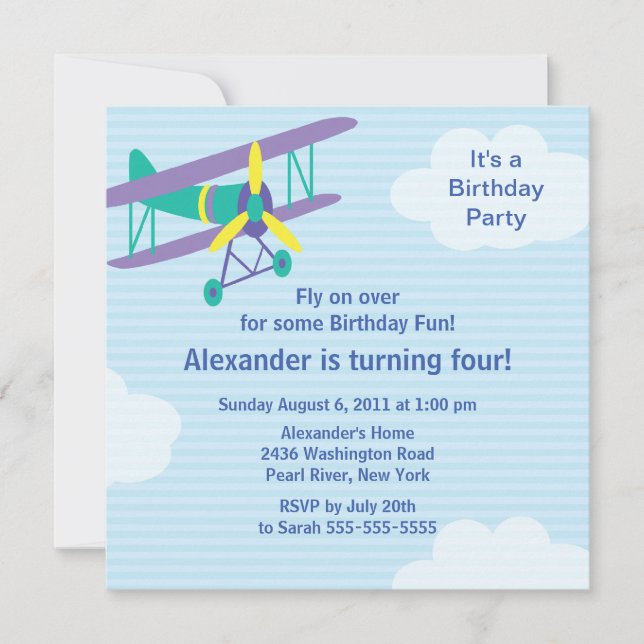 Cute Little Airplane Birthday Party Invitation (Front)