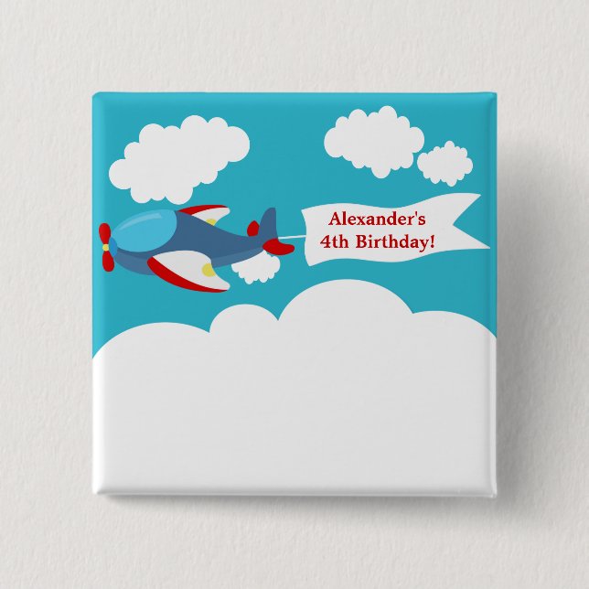 Cute Little Airplane Boy Birthday Button (Front)