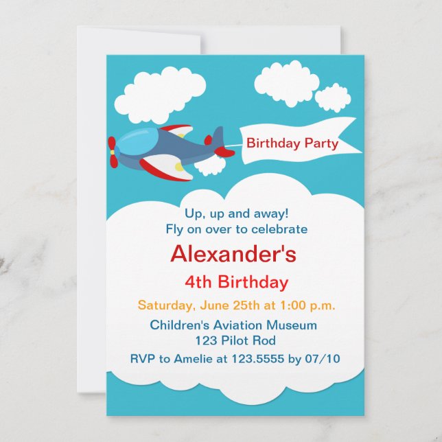 Cute Little Airplane Boy Birthday Invitation (Front)