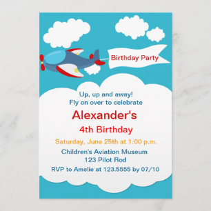 Cute Little Airplane Boy Birthday Invitation