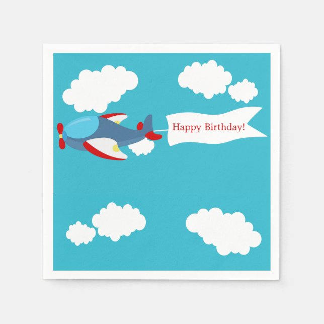 Cute Little Airplane Boy Birthday Paper Napkins (Front)