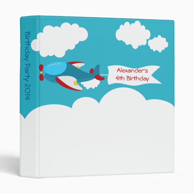 Cute Little Airplane Boy Birthday Photo Album Binder (Front/Spine)