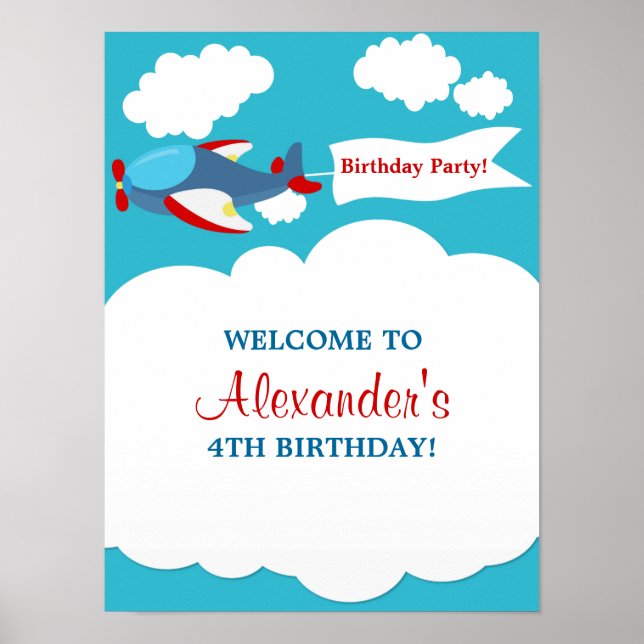 Cute Little Airplane Boy Birthday Poster (Front)