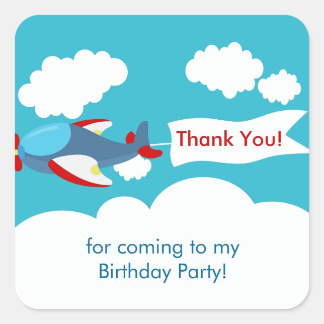 Cute Little Airplane Boy Birthday Sticker (Front)