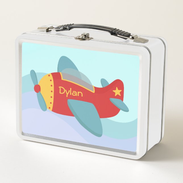 Cute Little Airplane Boys Personalized Metal Lunch Box (Front)