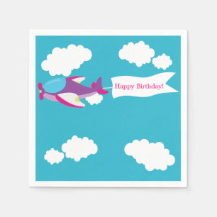 Cute Little Airplane Girl Birthday Paper Napkins