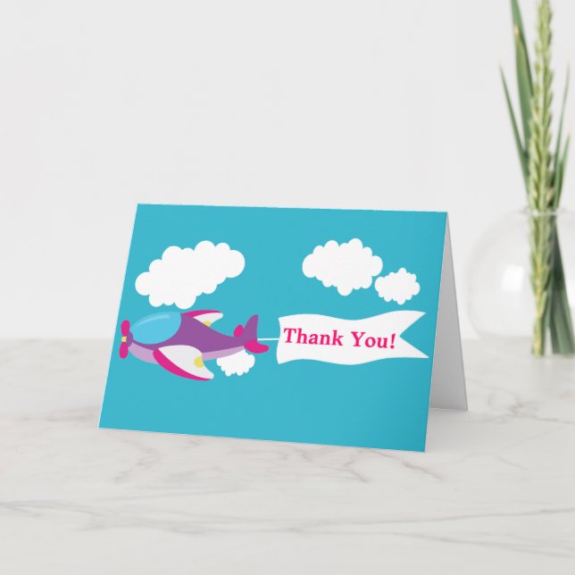 Cute Little Airplane Girl Thank You Card (Front)