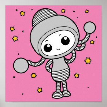 Cute Little Alien Happy Cartoon Illustration Poster by sirylok at Zazzle