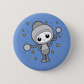 Cute Little Alien Smiling Cartoon Illustration Button by sirylok at Zazzle