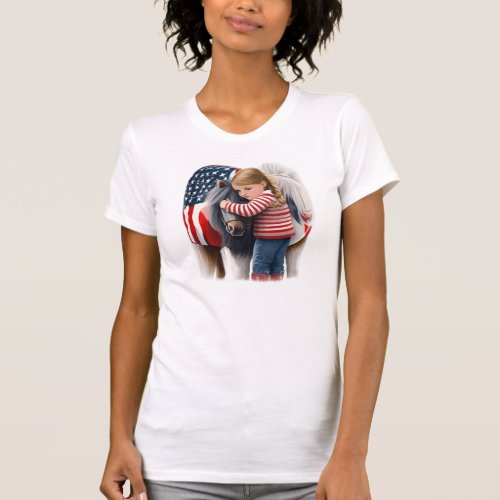 Cute Little American Girl With Pony Horse T_Shirt
