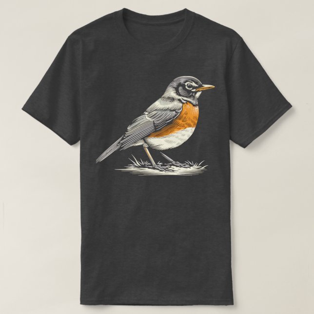 Cute little American robin bird nature illustratio T-Shirt (Design Front)