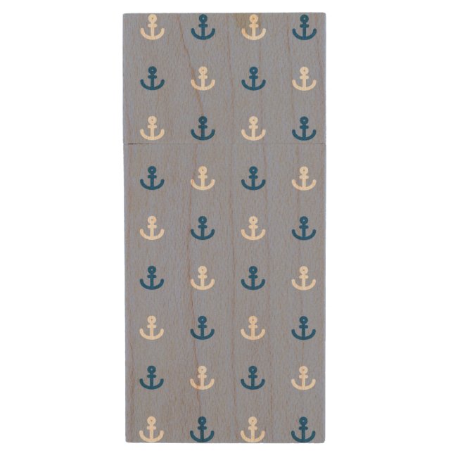 Cute Little Anchor Pattern Wood USB Flash Drive (Front Vertical)
