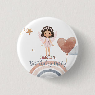 Cute Little angel afro girls Balloon Birthday Button