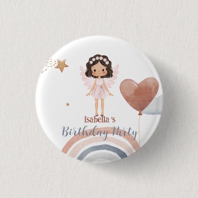 Cute Little angel afro girls Balloon Birthday Button (Front)