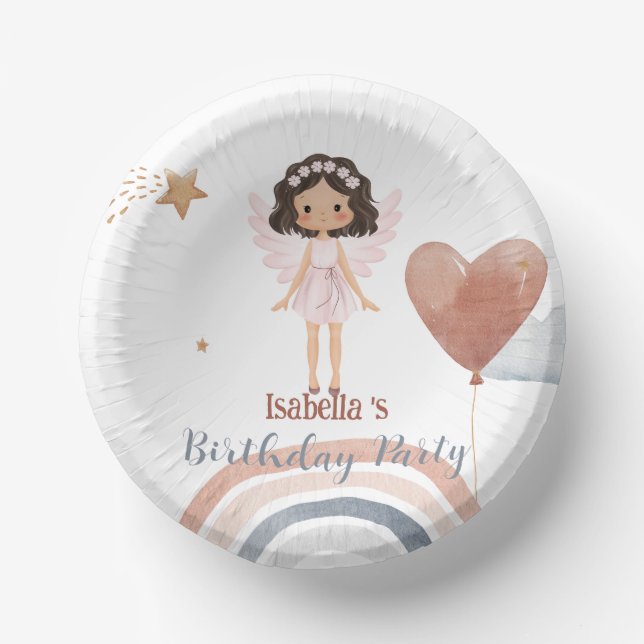 Cute Little angel afro girls Balloon Birthday Paper Bowls (Front)