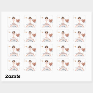 Cute Little angel afro girls Balloon Birthday Square Sticker