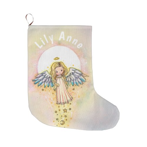 Cute Little Angel and Moon Christmas Stocking