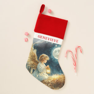 Cute little Angel Custom name watercolor Christmas Stocking