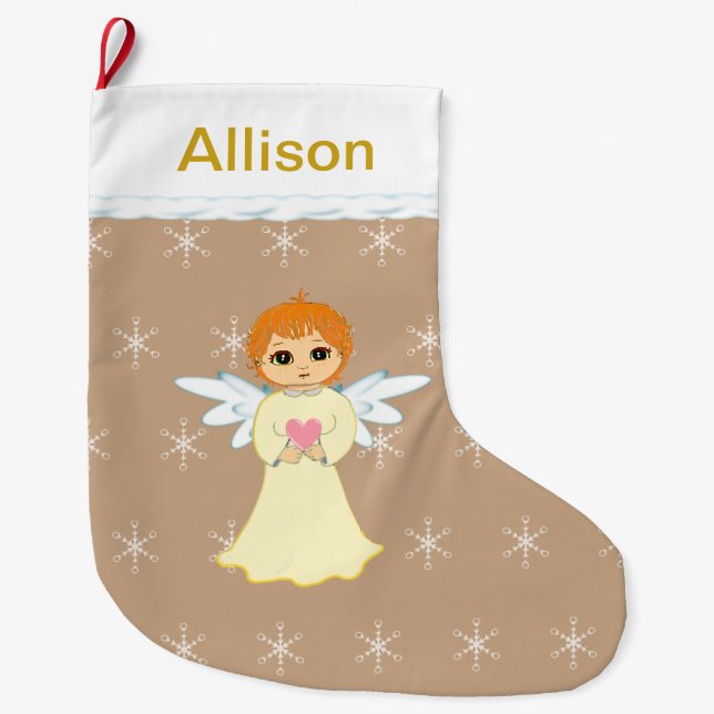 Cute Little Angel Large Christmas Stocking (Front)