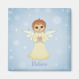 Cute little angel on light blue magnet
