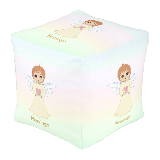 Cute Little Angel on Pastel Shades Pouf (Angled Front)
