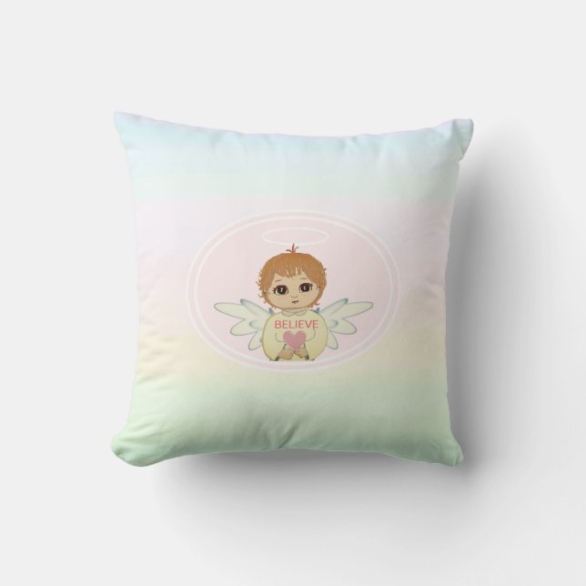 Cute Little Angel on Pastel Shades Throw Pillow (Front)
