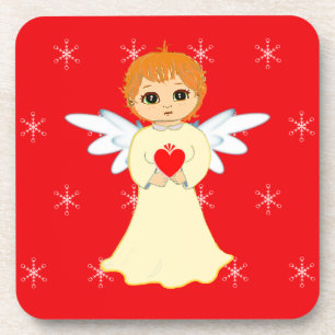 Cute Little Angel on Red Beverage Coaster