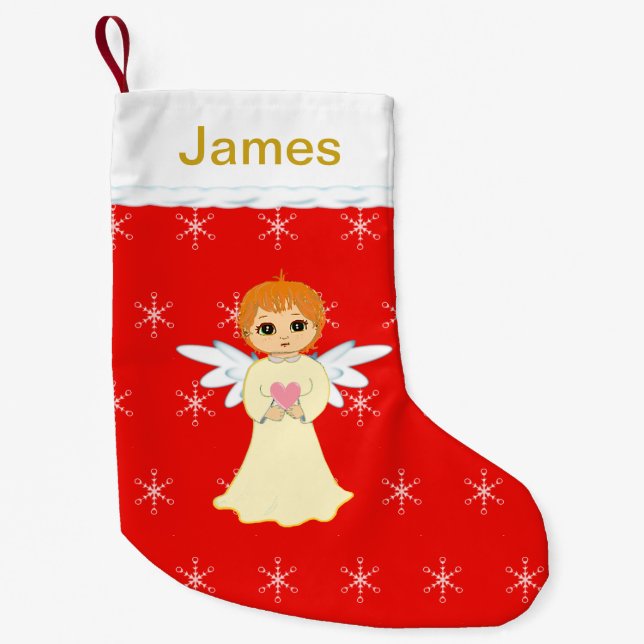 Cute Little Angel on Red Small Christmas Stocking (Front)