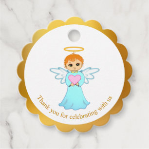 Cute little angel thank you on golden & white favor tags