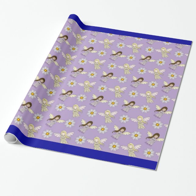 Cute Little Angels on Purple Wrapping Paper (Unrolled)