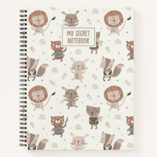 Cute little animals in earth tones with name notebook