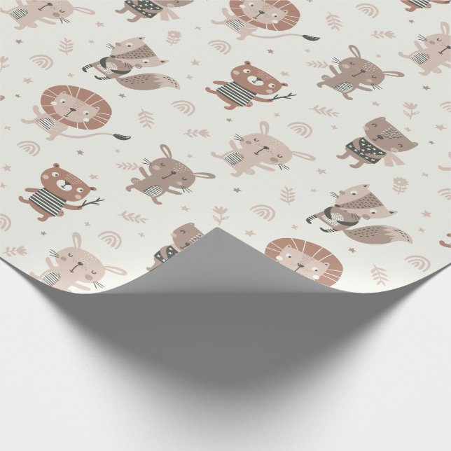 Cute little animals in earth tones wrapping paper (Corner)
