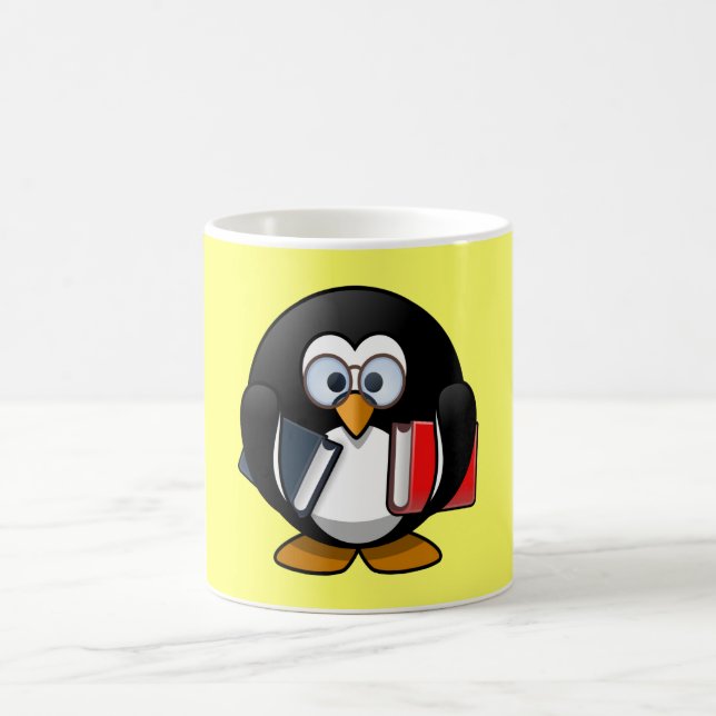 Cute little animated bookworm penguin coffee mug (Center)