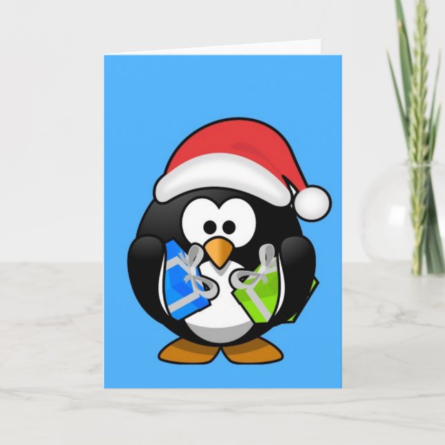 Cute little animated Christmas penguin Holiday Card (Front)