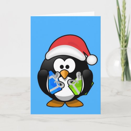 Cute little animated Christmas penguin Holiday Card