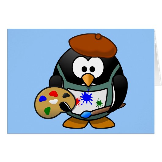 Cute little animated painter penguin cards (Front Horizontal)