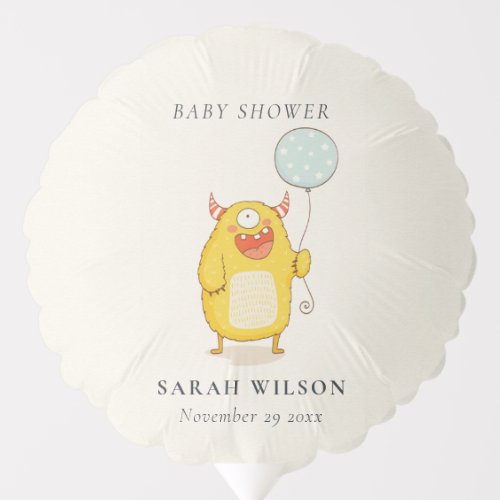 Cute Little Aqua Yellow Happy Monster Baby Shower Balloon
