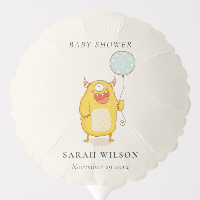 Cute Little Aqua Yellow Happy Monster Baby Shower Balloon (Front)