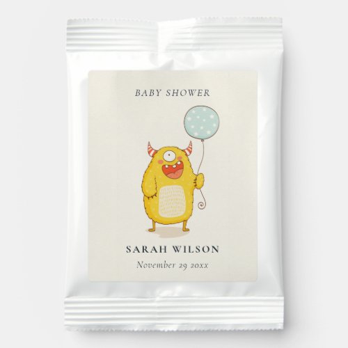 Cute Little Aqua Yellow Happy Monster Baby Shower Hot Chocolate Drink Mix