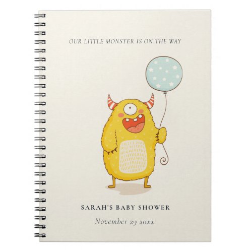 Cute Little Aqua Yellow Happy Monster Baby Shower Notebook