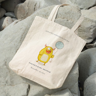Cute Little Aqua Yellow Happy Monster Baby Shower Tote Bag