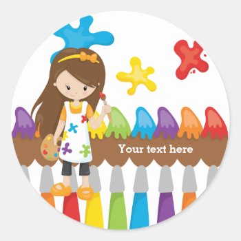 Cute Little Artist Classic Round Sticker by celebrationideas at Zazzle