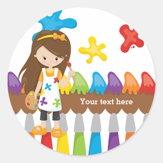 Cute Little Artist Classic Round Sticker (Front)