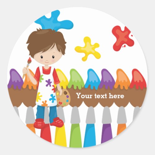 Cute Little Artist Classic Round Sticker