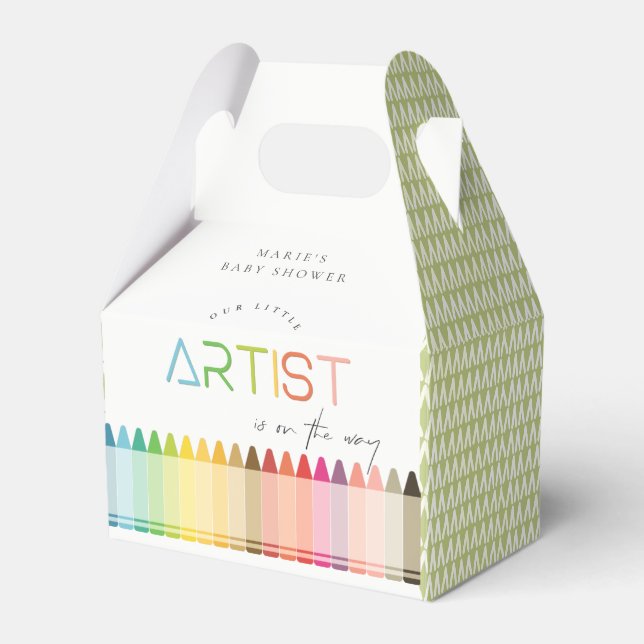 Cute Little Artist Crayon Fun Rainbow Baby Shower Favor Boxes (Front Side)
