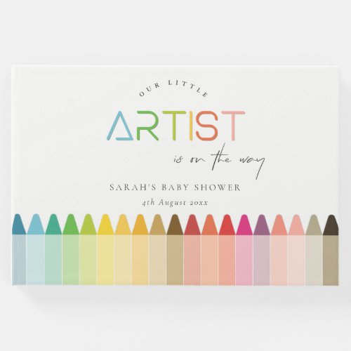 Cute Little Artist Crayon Fun Rainbow Baby Shower Guest Book