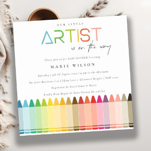 Cute Little Artist Crayon Fun Rainbow Baby Shower Invitation