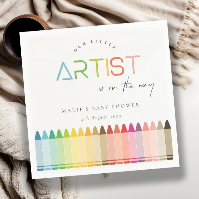 Cute Little Artist Crayon Fun Rainbow Baby Shower Napkins (Creator Uploaded)